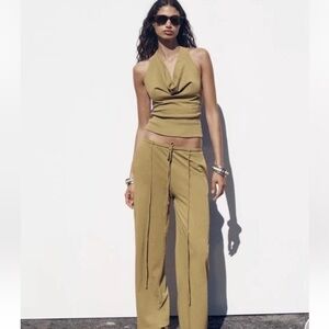 Zara mustard yellow halter neck sleeveless top and wideleg pants set